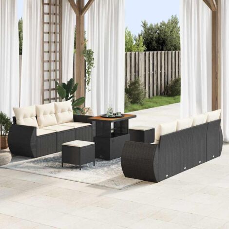 vidaXL Ensemble de canapé de jardin avec coussin 10 pcs Noir et crème (1/5)