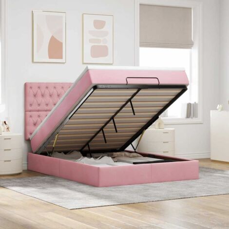Cadre de lit ottoman avec matelas rose 140x200 cm velours vidaXL (1/5)