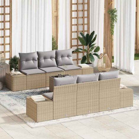 vidaXL Ensemble de canapé de jardin avec coussin 7 pcs Beige et gris (1/5)