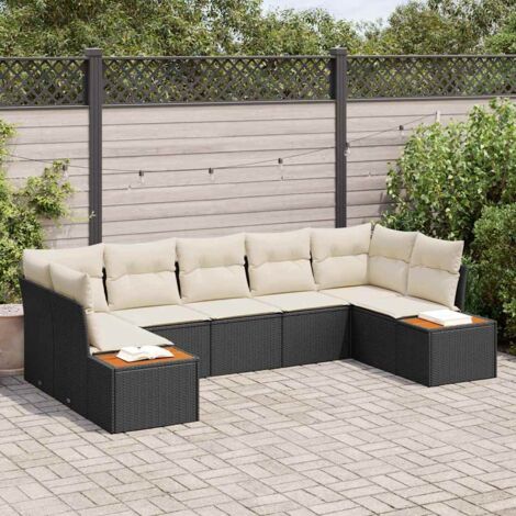 vidaXL Ensemble de canapé de jardin avec coussin 7 pcs Noir et crème (1/5)