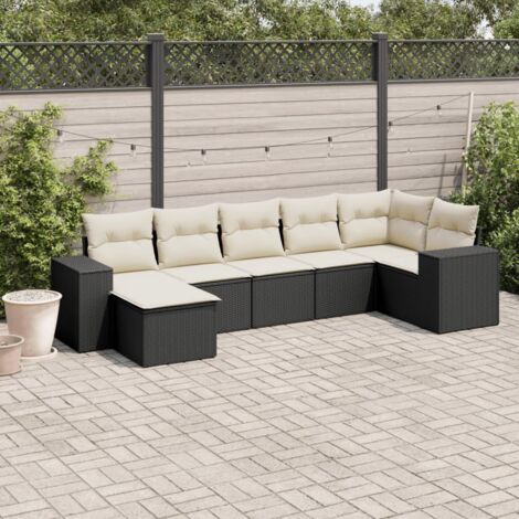 Salon de jardin 7 pcs avec coussins noir résine tressée vidaXL (1/3)