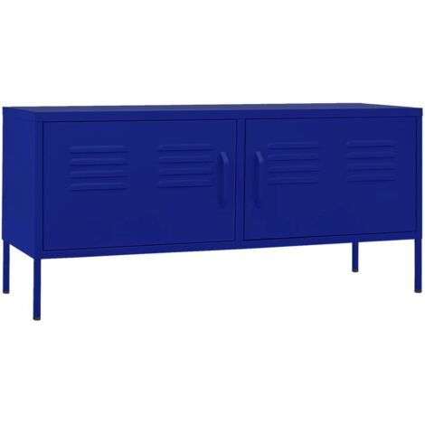 Vidaxl – Meuble TV bleu marine 105x35x50 cm – Acier durable – Capacité de charge 100 kg – Étagère fixe avec gestion des câbles (1/6)