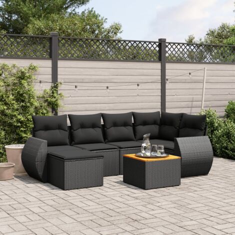Salon de jardin 7 pcs avec coussins noir résine tressée vidaXL (1/3)