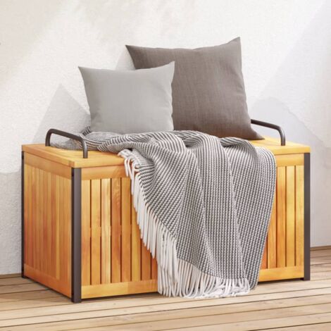 Vidaxl – Coffre de jardin en bois d'acacia massif et acier – Dimensions 85 x 45 x 45/53 cm – Résistant aux intempéries – Poignée en acier durable (1/5)