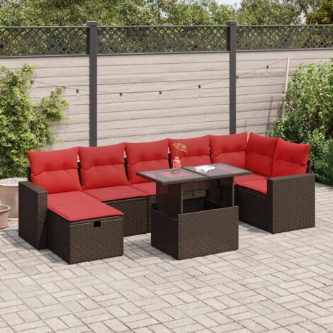 vidaXL Salon de jardin avec coussins 8 pcs marron résine tressée acacia (1/5)