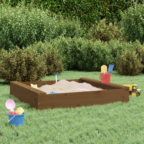 Vidaxl – Bac à sable carré 111x111 cm en bois de pin massif – Couleur marron miel – 2 sièges pour enfants – Usage extérieur uniquement