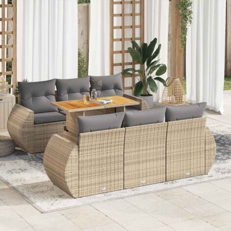 vidaXL Salon de jardin avec coussins 7 pcs beige résine tressée (1/5)