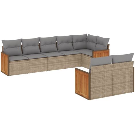 vidaXL Salon de jardin avec coussins 8 pcs beige résine tressée (1/5)
