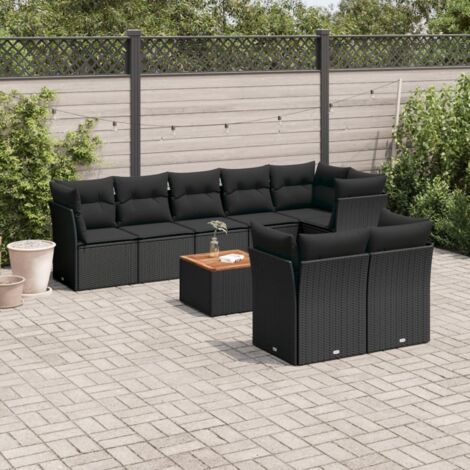 Salon de jardin 9 pcs avec coussins noir résine tressée vidaXL (1/3)