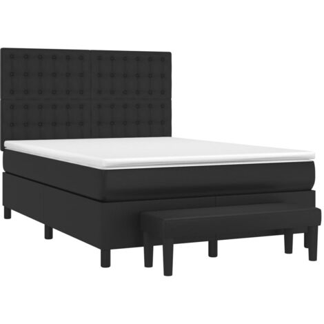 vidaXL Sommier à lattes de lit avec matelas Noir 140x190 cm Similicuir (1/5)