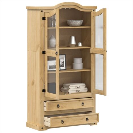 Vidaxl – Vitrine en verre 99x43x187 cm – Bois massif de pin – Étagères pour collection – Portes vitrées avec poignées en métal (1/6)