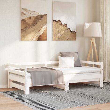 Vidaxl – Lit coulissant blanc 90x200 cm – Bois de pin massif – Hauteur de couchage 21 cm – Pour espace de vie multifonctionnel