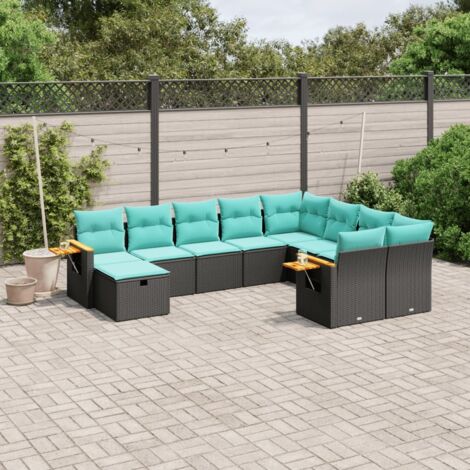 vidaXL Salon de jardin 10 pcs avec coussins noir résine tressée (1/5)