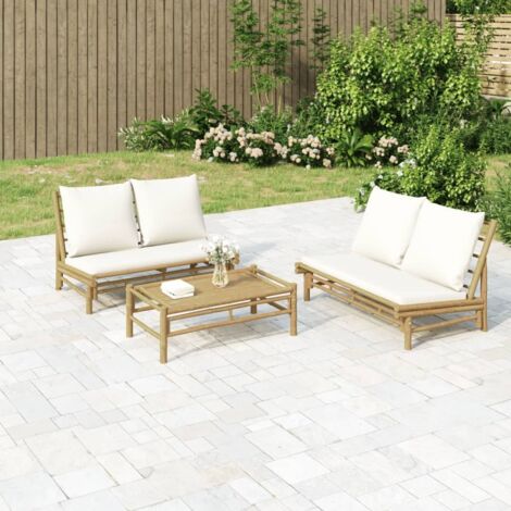 Vidaxl – Banc de jardin en bambou 2 places – Coussin crème – Confort optimal – Résistant aux intempéries – 110 kg max par siège
