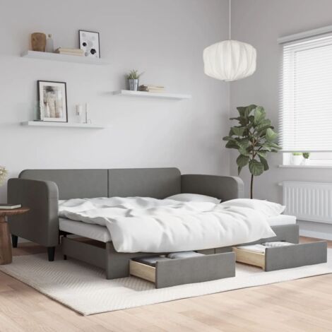 Lit de jour avec gigogne et tiroirs Lit adulte Canapé Confortable gris foncé 100x200 cm tissu vidaXL