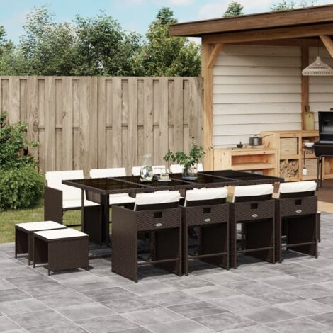 vidaXL Ensemble à manger de jardin avec coussins 13 pcs marron rotin