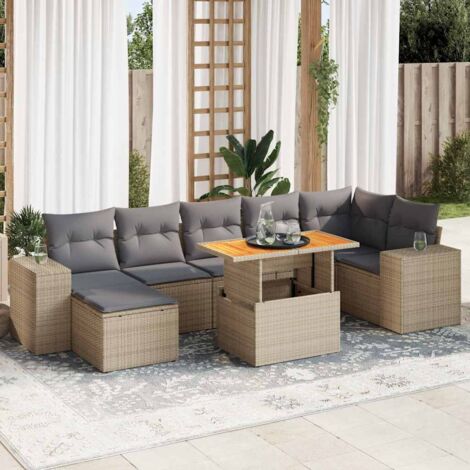 vidaXL Salon de jardin avec coussins 8 pcs beige résine tressée (1/5)