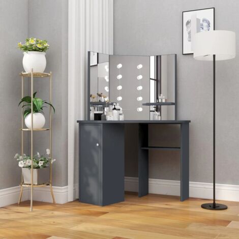 Coiffeuse d'angle avec LED Gris 111x54x141,5 cm vidaXL
