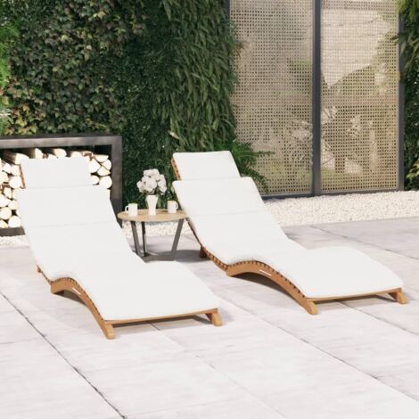 Vidaxl – Lot de 2 chaises longues pliables en teck massif – Dossier réglable – Dimensions 175 x 50 x 55 cm – Coussins inclus pour confort