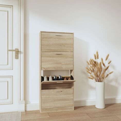 Armoire à chaussures Chêne 59x17x150 cm Bois d'ingénierie vidaXL (1/5)