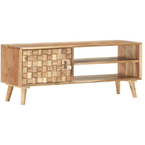 Vidaxl – Meuble TV en bois d'acacia massif 100x30x40 cm – 1 porte et 2 compartiments – Finition naturelle résistante aux intempéries (1/5)