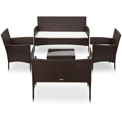 Salon de jardin 5 pcs avec coussins Résine tressée Marron vidaXL (1/6)