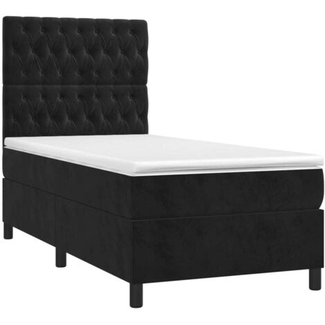 Sommier tapissier avec matelas et LED Noir 80x200cm Velours (1/5)