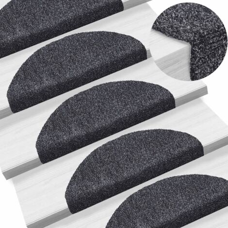 vidaXL Tapis d'escalier autocollants 15 pièces 65 x 21 x 4 cm Gris foncé Demi-rond Grand