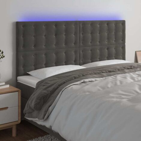 Tête de lit à LED Gris foncé 160x5x118/128 cm Velours vidaXL (1/5)