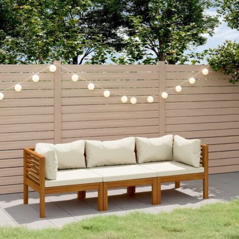 Vidaxl – Canapé de jardin 3 places en bois d'acacia massif – Coussins crème amovibles – Résistant aux intempéries – Conception modulaire