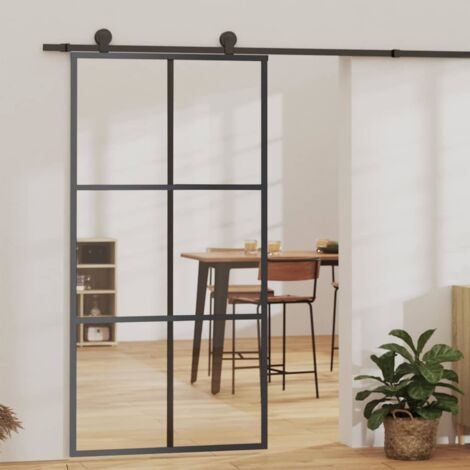 Vidaxl – Porte coulissante en verre ESG 102x205 cm – Aluminium noir – Ouverture silencieuse – Pour espaces modernes et lumineux