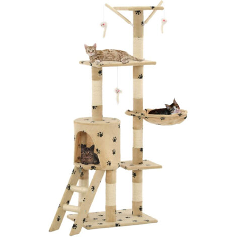 vidaXL Cat Tree with Sisal Scratching Posts 138 cm Beige Paw Prints (1/5)