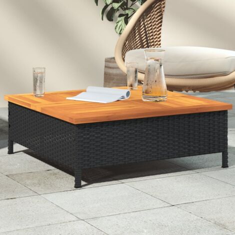 Table de jardin noir 70x70x25 cm résine tressée et bois acacia vidaXL (1/5)