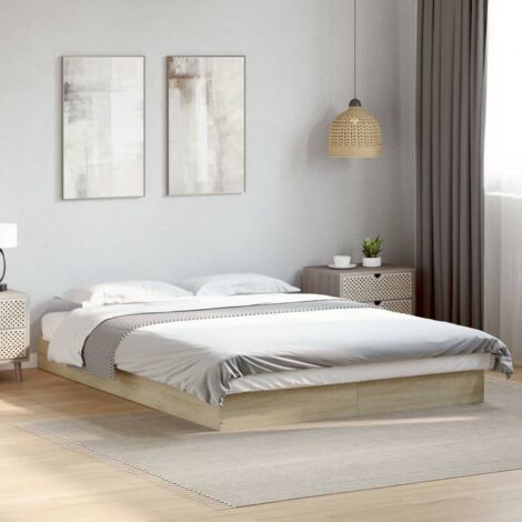 Vidaxl – Cadre de lit en bois d'ingénierie chêne sonoma 140x200 cm – Lattes en contreplaqué – Assemblage requis – Design moderne (1/7)