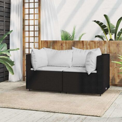 Vidaxl – Canapé d'angle de jardin avec coussins – Résine tressée noire – Cadre en acier enduit de poudre – Dimensions 63x63x57,5cm