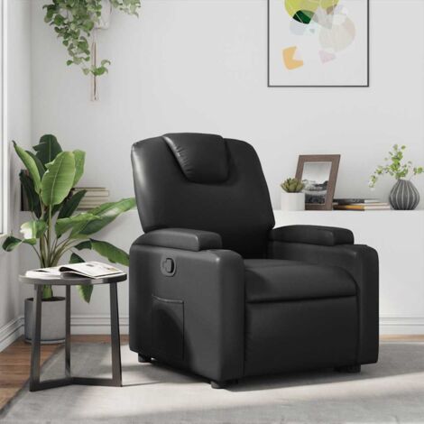 Vidaxl – Fauteuil inclinable noir en similicuir – Inclinaison manuelle 135° – Accoudoirs rembourrés – Poche latérale et porte-gobelets