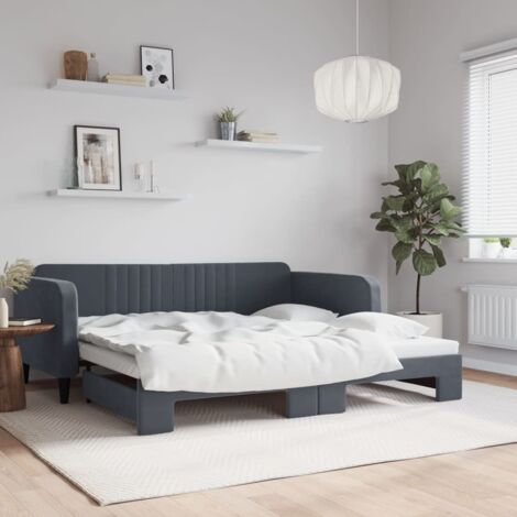 vidaXL Lit de jour avec gigogne sans matelas gris foncé 100x200 cm