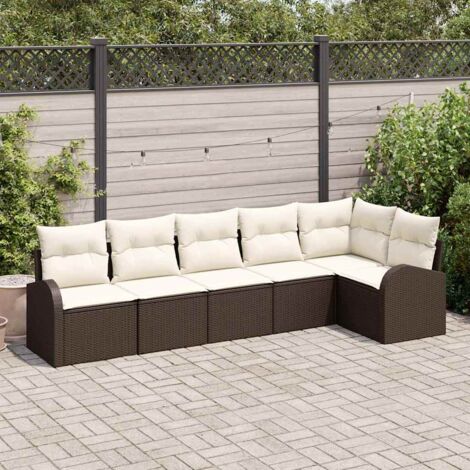 vidaXL Ensemble de canapé de jardin 6 pcs Marron et blanc Poly rotin (1/5)