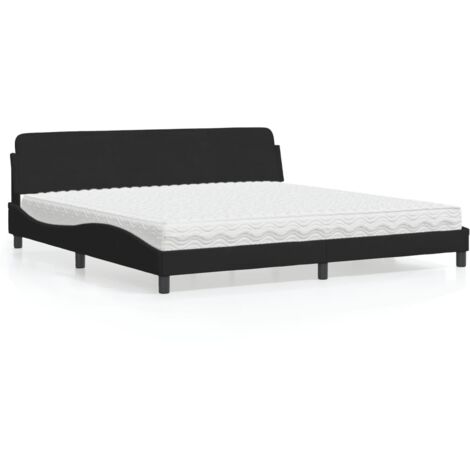 vidaXL Lit avec matelas Dover noir 200x200 cm velours (1/5)
