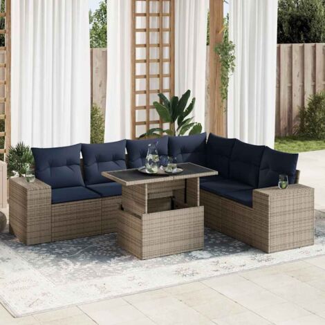 vidaXL Salon de jardin avec coussins 7 pcs gris résine tressée acacia (1/5)