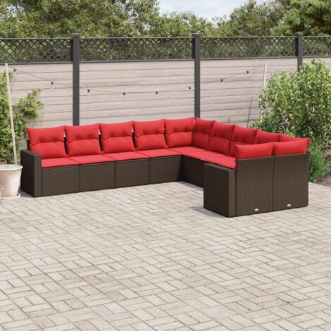 vidaXL Salon de jardin 10 pcs avec coussins marron résine tressée (1/5)