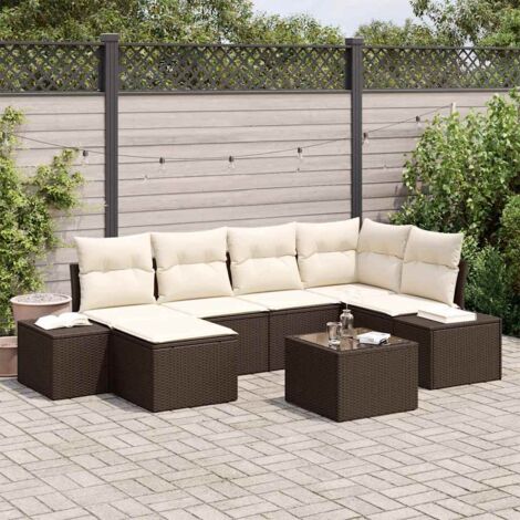 vidaXL Ensemble de canapé de jardin avec coussin 7 pcs Marron et crème (1/5)