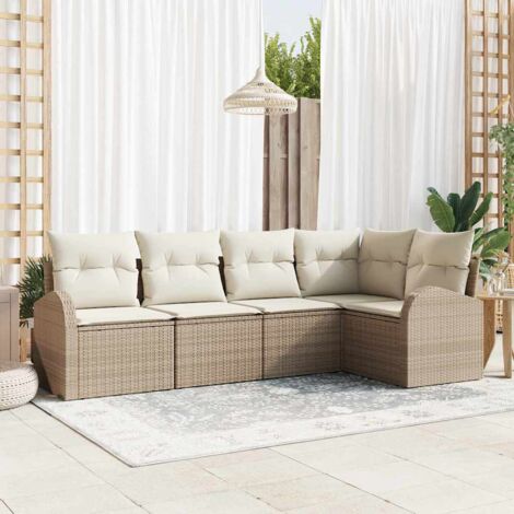vidaXL Ensemble de canapé de jardin 5 pcs Beige et blanc Poly rotin (1/5)