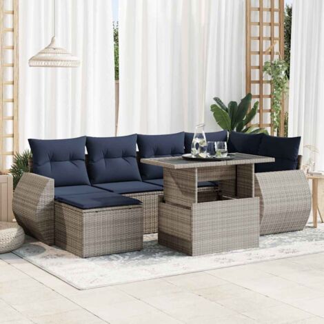vidaXL Salon de jardin avec coussins 7 pcs gris résine tressée acacia (1/5)