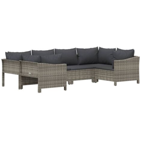 Salon de jardin 6 pcs avec coussins Gris Résine tressée (1/5)