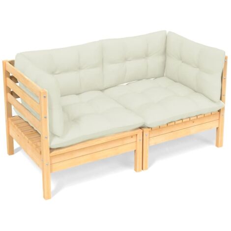 Vidaxl – Canapé de jardin 2 places en pin massif – Coussins crème confortables – Design modulaire flexible – Capacité 110 kg par siège (1/5)
