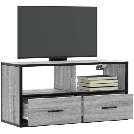 vidaXL Meuble TV sonoma gris 80x31x39,5 cm bois d'ingénierie et métal (1/5)