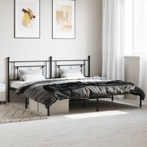 Cadre de lit métal sans matelas avec tête de lit noir 200x200cm vidaXL (1/5)