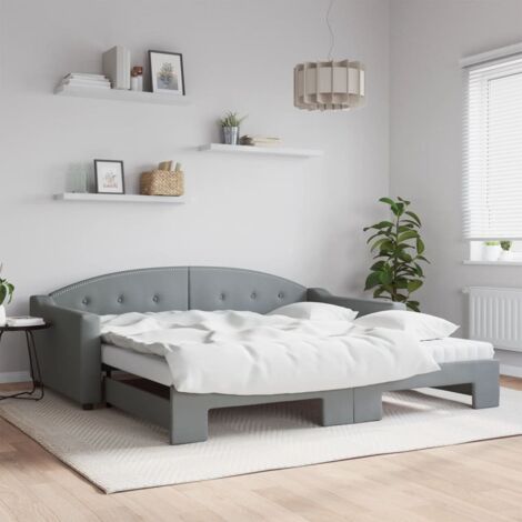 Lit de jour avec gigogne et matelas gris clair 100x200 cm tissu vidaXL (1/5)