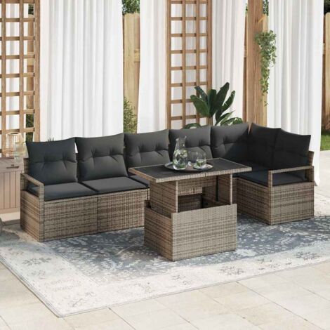 vidaXL Ensemble de canapé de jardin avec coussin 7 pcs Gris Poly rotin (1/5)